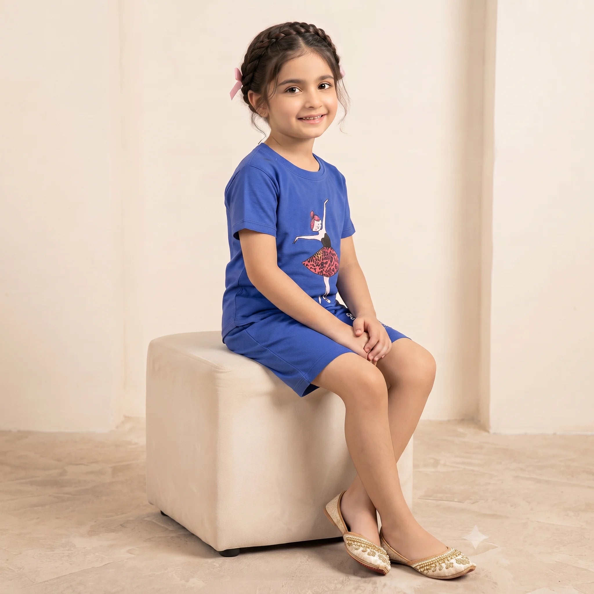 Ballerina Print Royal Blue Nicker Suit Girls ( R-182 )