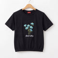 (Short Length) Good Vibes Embroidery Black T-Shirt Girls ( R-40 )