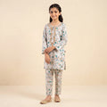 Front Embroidery Green Flower Cream 2Pcs Suit Girls ( R-460 N)