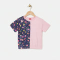 (Short Length)Floral Print & Plain Side Baby Pink T-Shirt Girls( R-496 N )