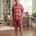 Coral Pink Check Casual Nicker Suit Boys ( R-23 N )