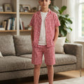 Red White Check Coat Collar Nicker Suit Boys ( R-23 N )