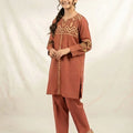 Front Embroidery Dark Peach 2Pcs Suit Girls ( R-201 N )