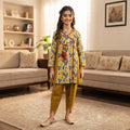 Yellow Flower All Over Print Grey Airline Suit Girls ( R-164 N )