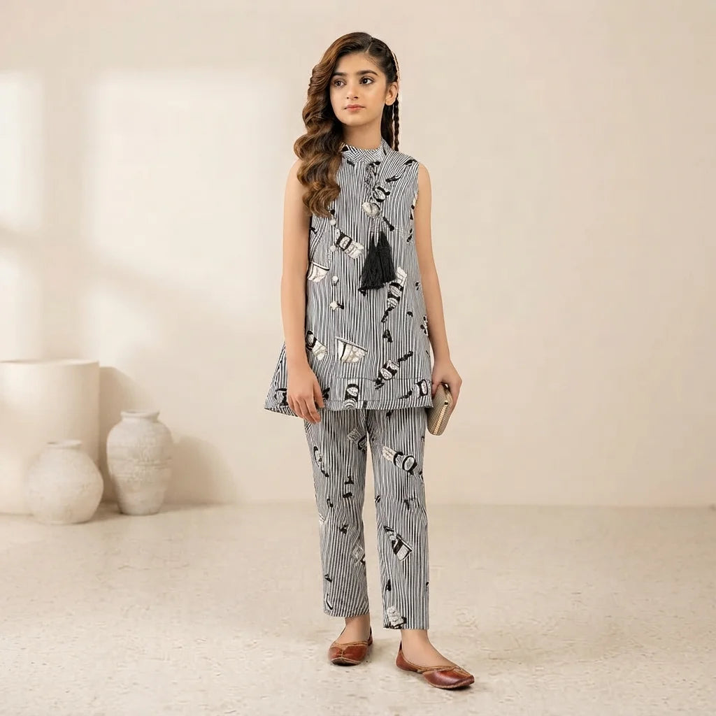 Rose Blue White Stripes Angrakha Style Pairs Girls ( R-38 N )