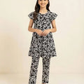 Heart All Over Print Black Frock Suit for Girls (R-43 N)