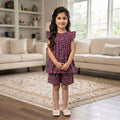 Pink Flower Black Frock & Short Girls (R-43 N)