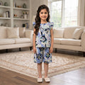 Blue Flower White Frock & Short Girls (R-542 N)