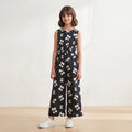 Sun Flower Print Black Jump Suit Girls