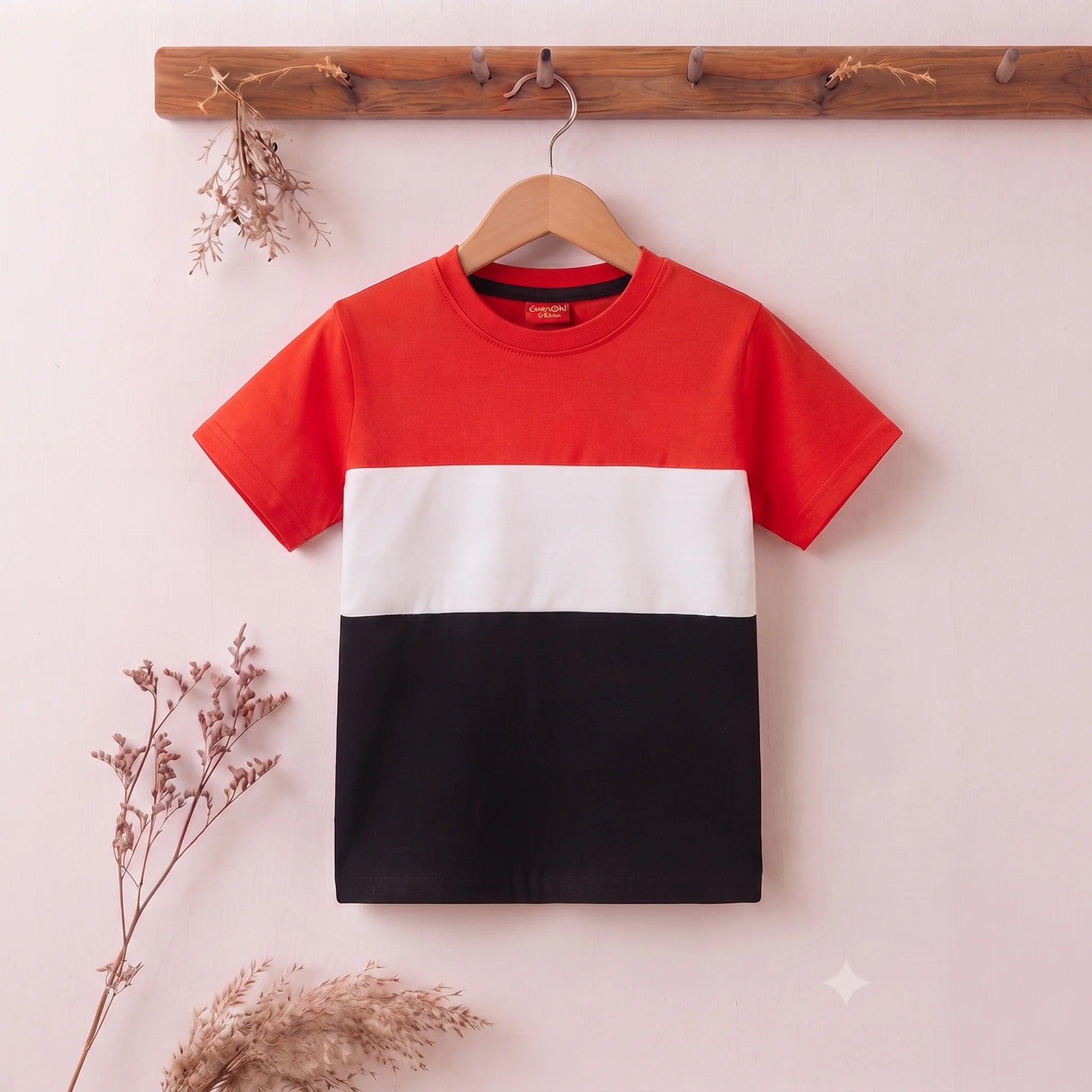 Red White Panel Black T-Shirt Boys