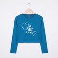 (Short Length)Heart Print Full Sleeve Royal Blue T-Shirt Girls ( R-109 N )