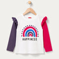 Happiness Contrast Arms White T-Shirt Girls