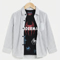 Graphic Print Black Inner Full Sleeve White Check Double Casual Shirt Boys ( R-308 )