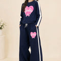 Heart Print Full Sleeve Navy Baggy Trouser Shirt Girls ( R-526 N )