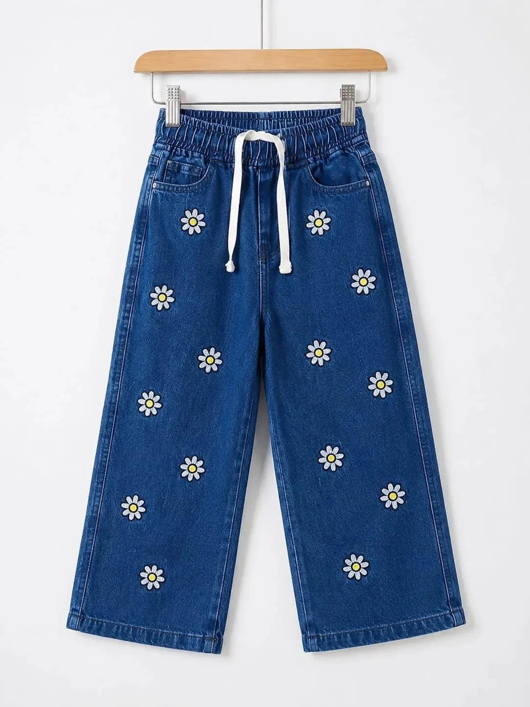 Sun Flower Embroidery With Ribbon Dark Blue Jeans Girls ( R-545 N )