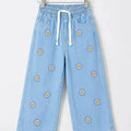 Sun Flower Embroidery With Ribbon Sky Blue Jeans Girls ( R-318 N )