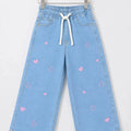 Heart Embroidery With Ribbon Sky Blue Jeans Girls ( R-545 N )