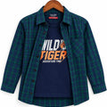 Wild Tiger Blue Inner Full Sleeve Green Check Double Casual Shirt Boys ( R-308 N)