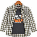 Wild Tiger Grey Inner Full Sleeve Cream Check Double Casual Shirt ( R-308 N)