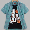 Go Run Black Inner Sky Check Double Casual Shirt Boys ( R-  N )