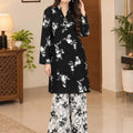 Floral Printed Kurta & Printed Wide-Leg Palazo 2-Piece Suit For Women ( R-180 N )