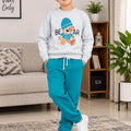 Bear Graphic Light Grey & Teal Blue Co-ord Tracksuit Set