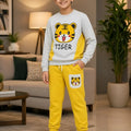 Tiger Graphic Light Grey Melange & Yellow Co-ord Tracksuit Set
