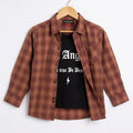 Los Angels Graphic Black Inner Full Sleeve Rust Brown Plaid Double Casual Shirt R-629