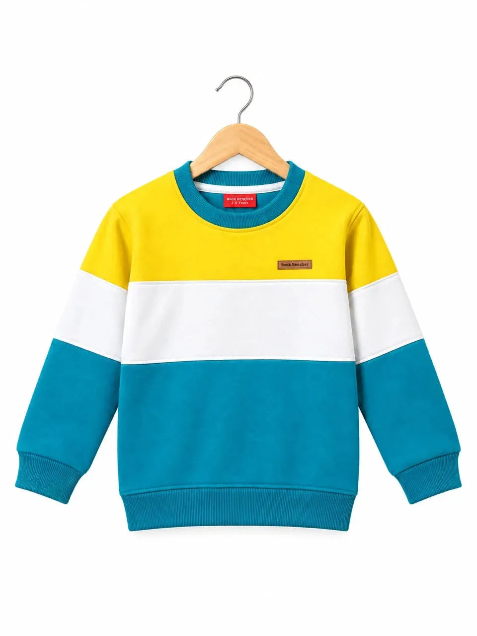 Three Panel White & Teal Fleece Sweatshirt For Boys R-574-582,590