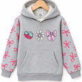 Daisy & Bow Graphic Grey Melange Hoodie for Girls R-617