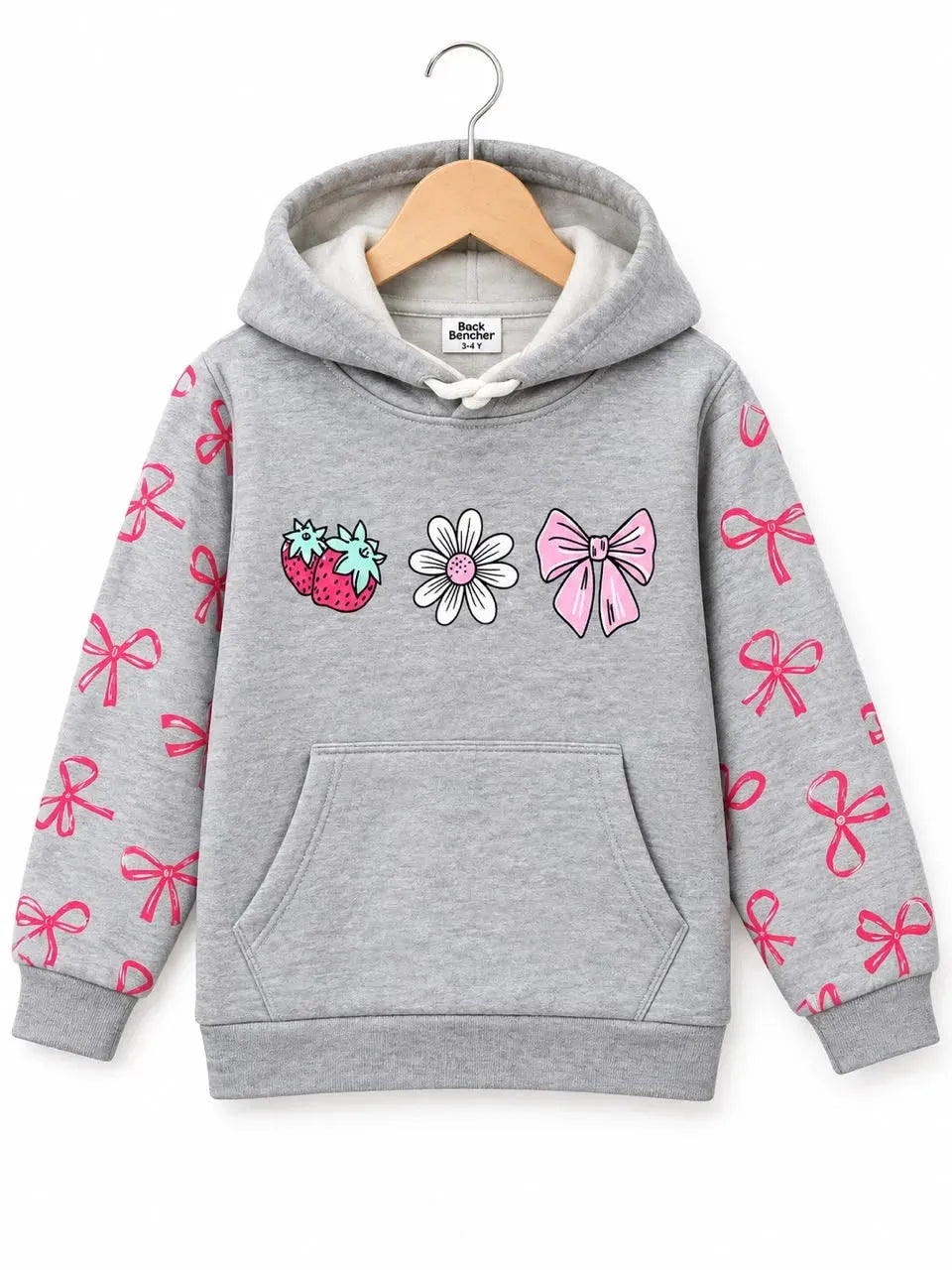 Daisy & Bow Graphic Grey Melange Hoodie for Girls R-617