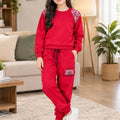Floral Shoulder Embroidery Red Track-Suit For Girls R-624
