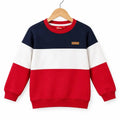 Three Panel Navy Blue, White & Red Sweatshirt For Boys R-600