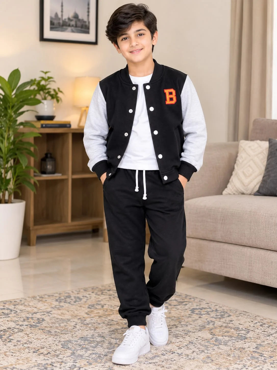 B Logo Black And White Baseball Tracksuit For Boys ( B30 )