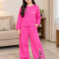 Genuine With Flower Print Terry Bright Pink Co-ord Tracksuit Set