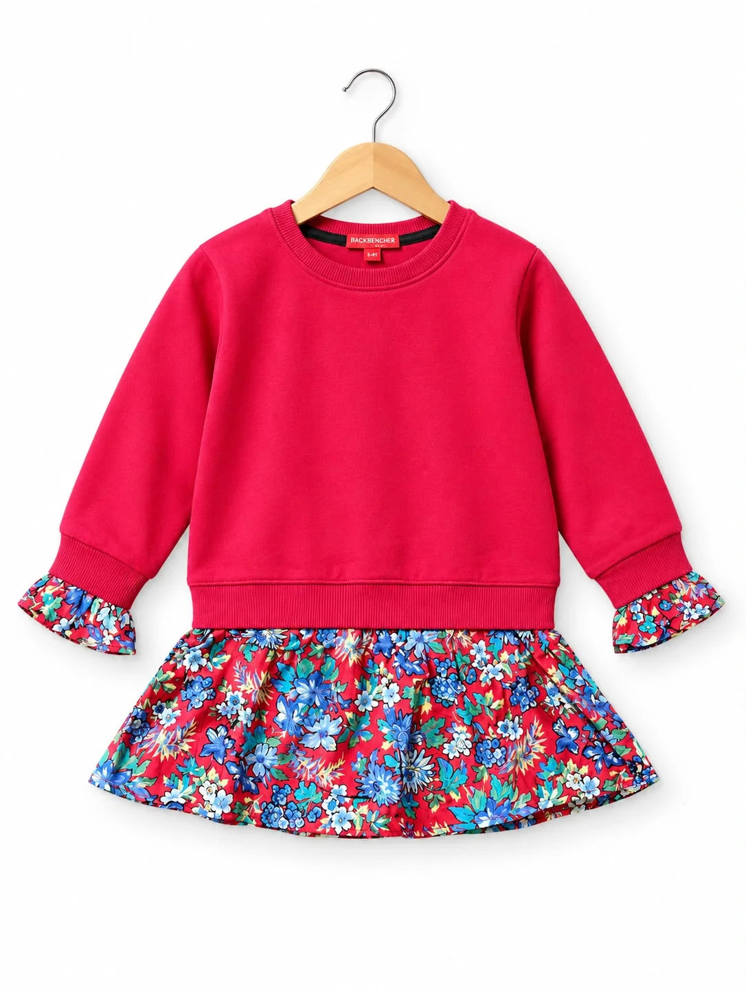 Floral Printed Fleece Red Sweatshirt For Girls R-609