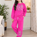 Floral Embroidery Hot Pink Tracksuit  For Girls ( R-632)
