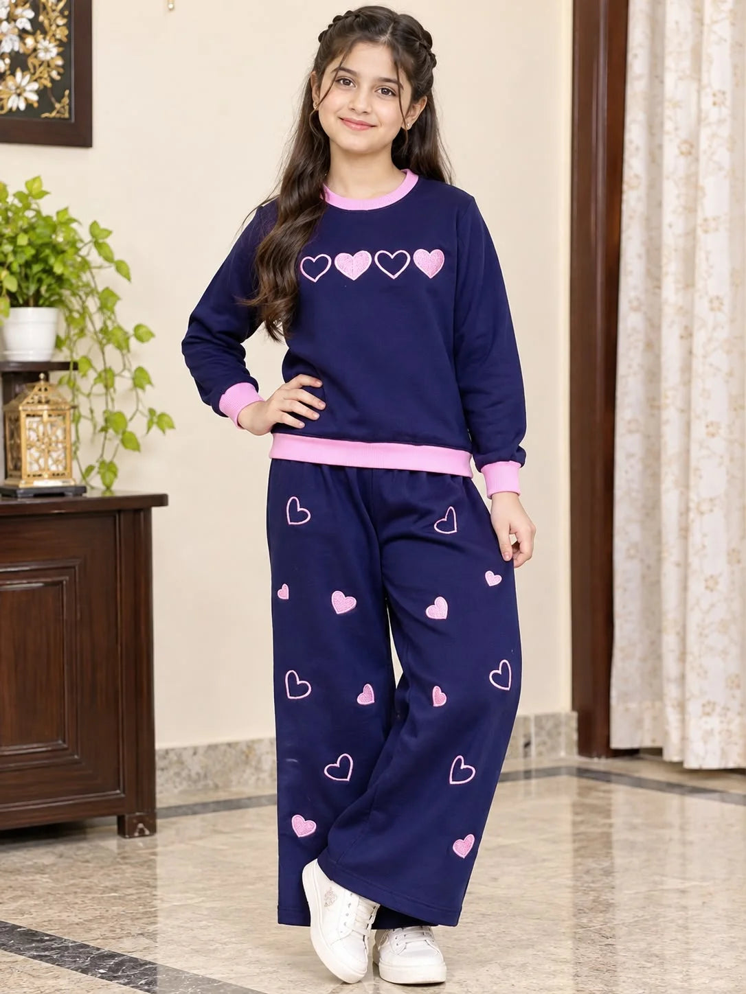 Heart Embroidery Navy Baggy Tracksuit For Girls R-463