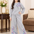 Pink Right Side Embroidery Grey Co-ord Tracksuit Set R-480