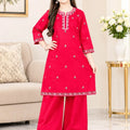 Floral Front Embroidered  Red Kurta & Wide-Leg Palazzo 2-Piece Suit ( R-493  )