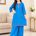 Floral Front Embroidered  Sky Kurta & Wide-Leg Palazzo 2-Piece Suit ( R-493  )