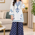 Front Embroidery White Corduroy Co-Ord Set For Women