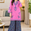 Front Embroidery Baby Pink Corduroy Co-Ord Set For Women