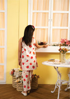 Strawberry Print Sleeveless Peach Red Pair Girls ( CC )