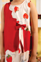 Strawberry Print Sleeveless Peach Red Pair Girls ( CC )