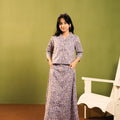 Purple Rose All Over Print Cream Chines Lehenga 2Pcs Suit Girls ( R-322 N )