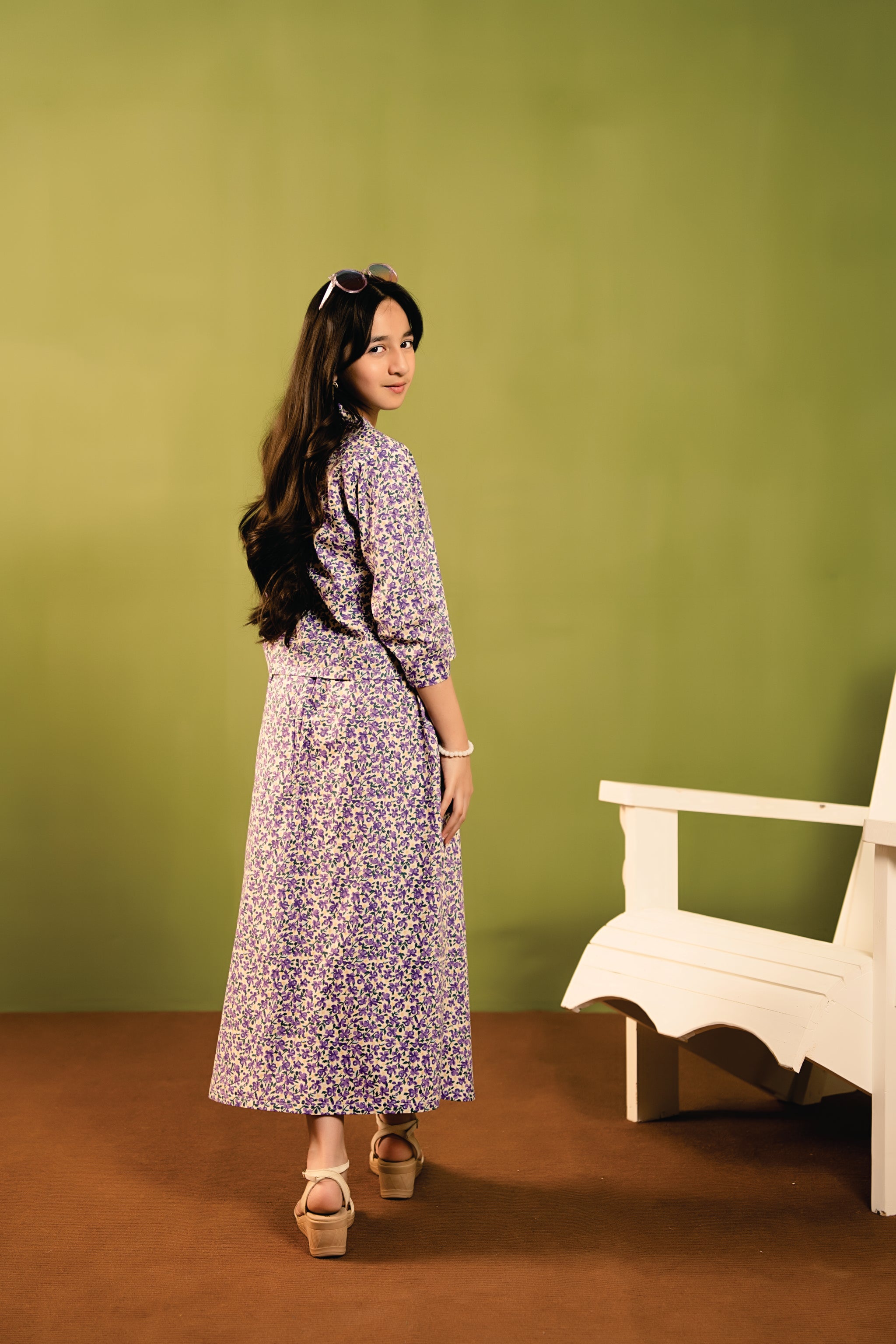 Purple Rose All Over Print Cream Chines Lehenga 2Pcs Suit Girls