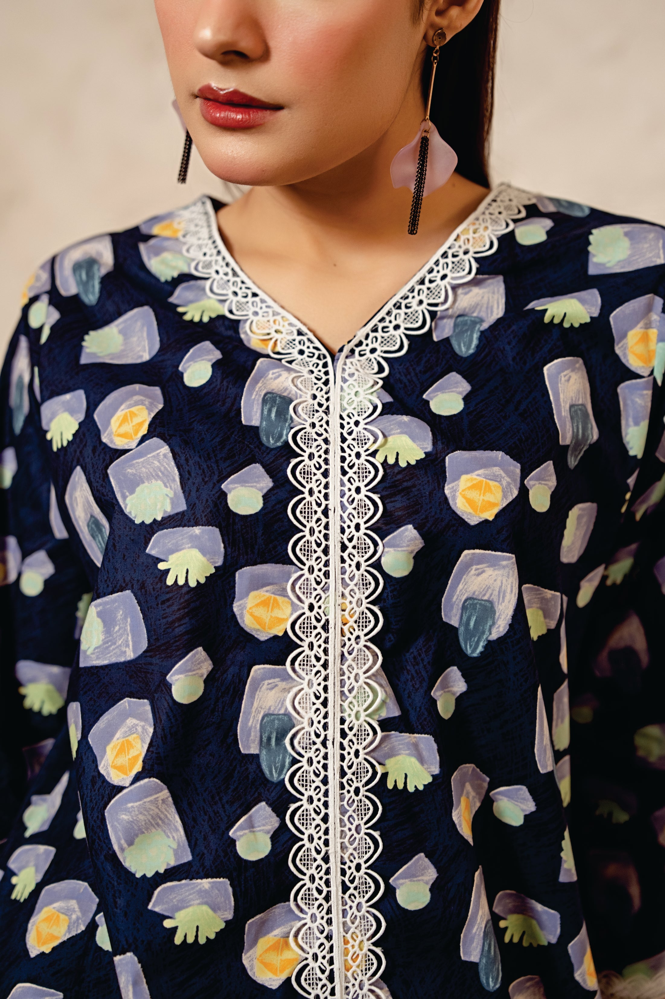 Diamond All Over Print Navy 2Pcs Suit Women