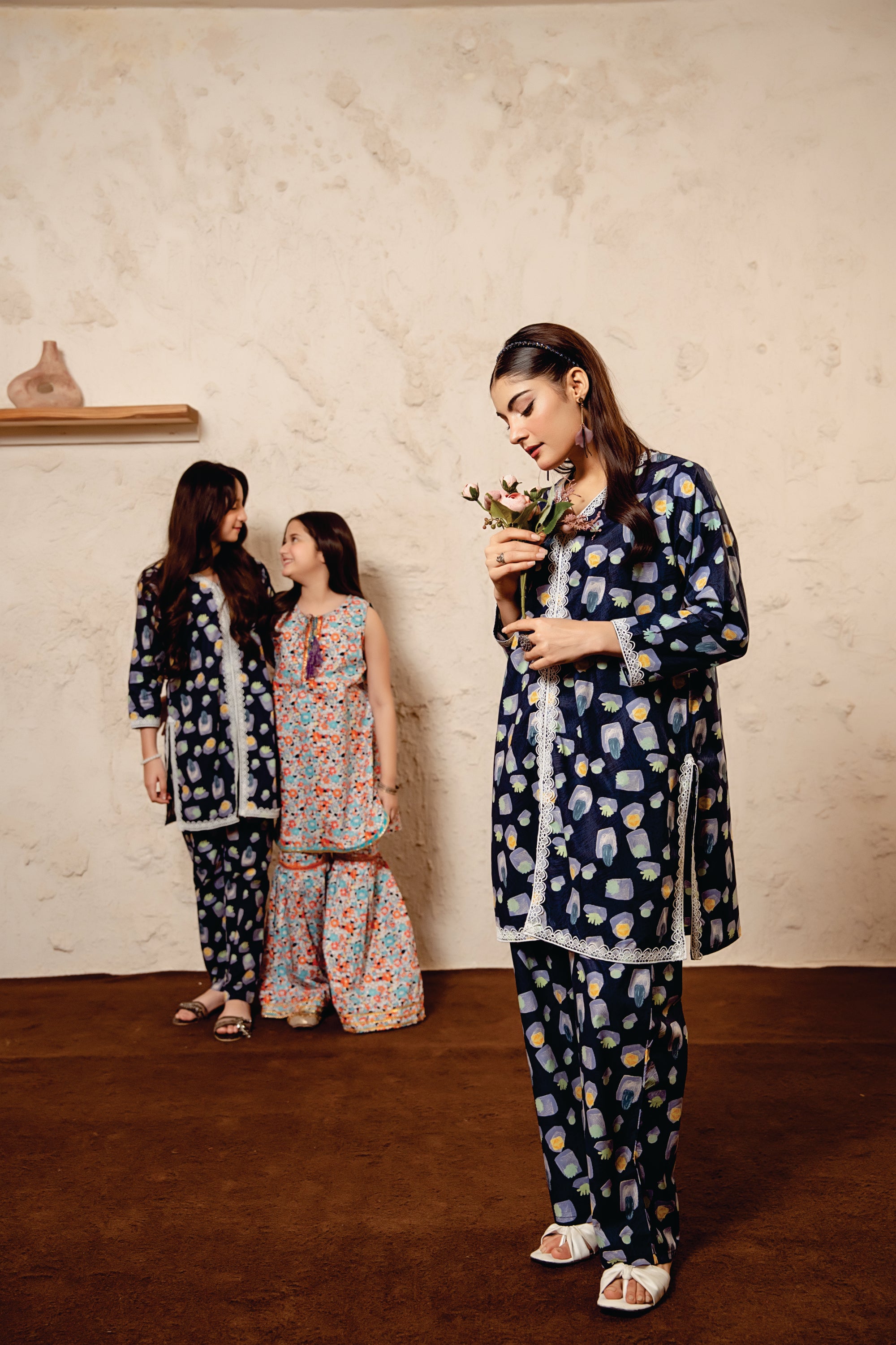 Diamond All Over Print Navy 2Pcs Suit Women