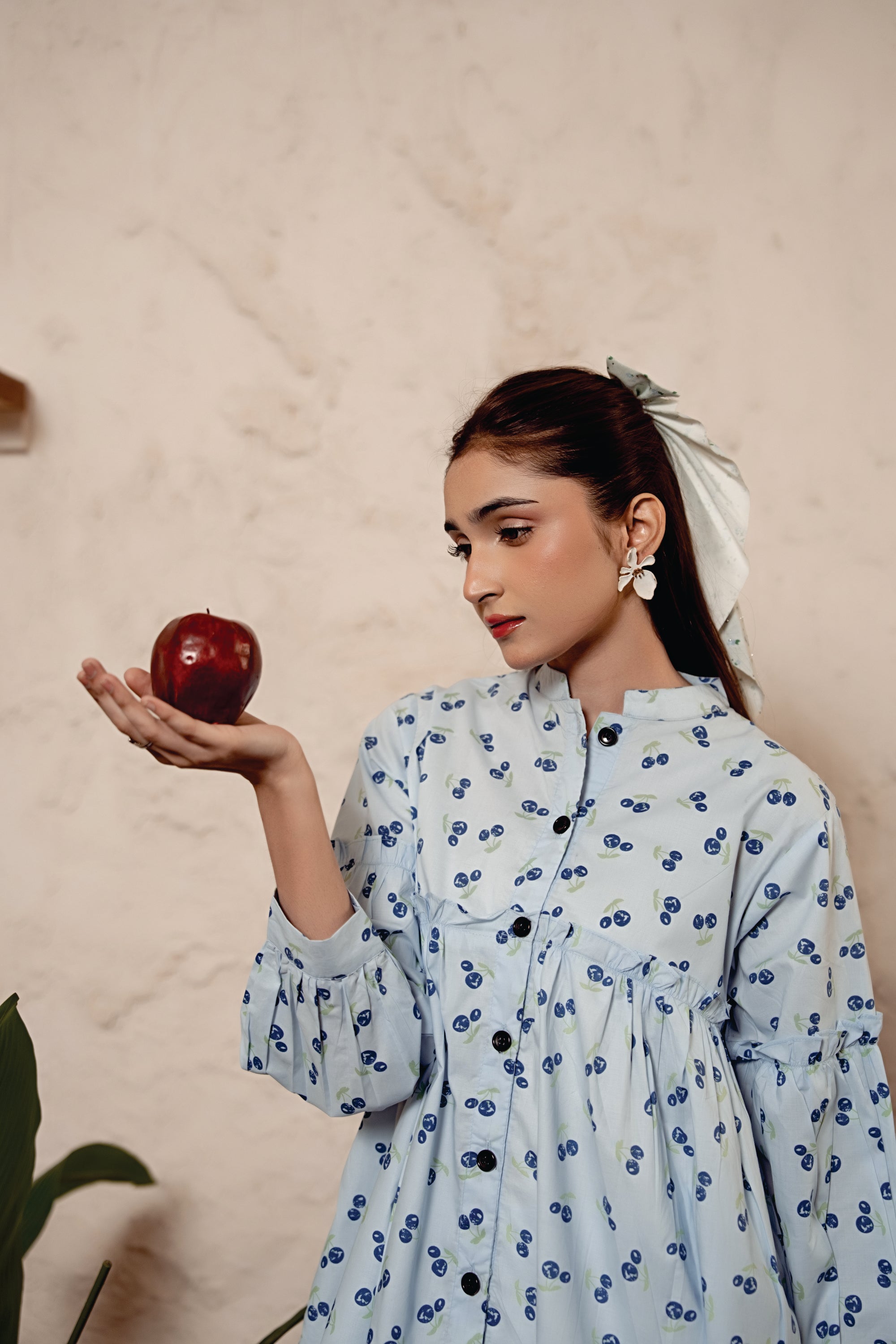 Blue Cherry All Over Print Sky Top Women